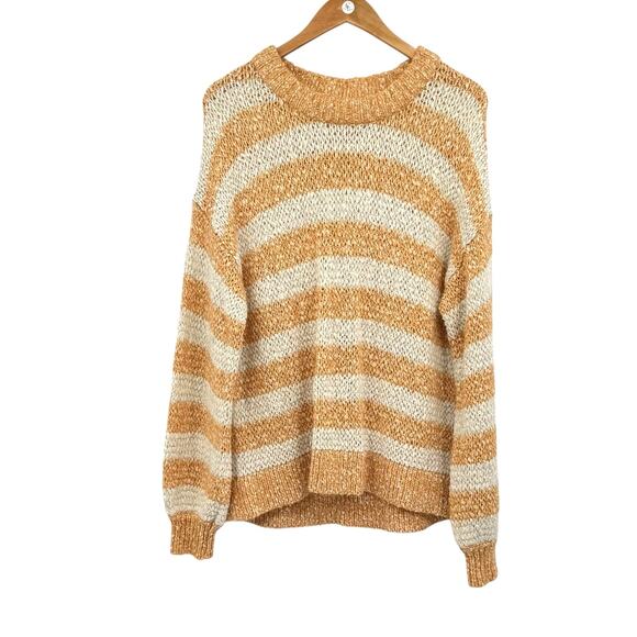 Madewell Baez Orange & Cream Stripe Chunky Open Knit Relaxed Pullover Sweater - Picture 11 of 14